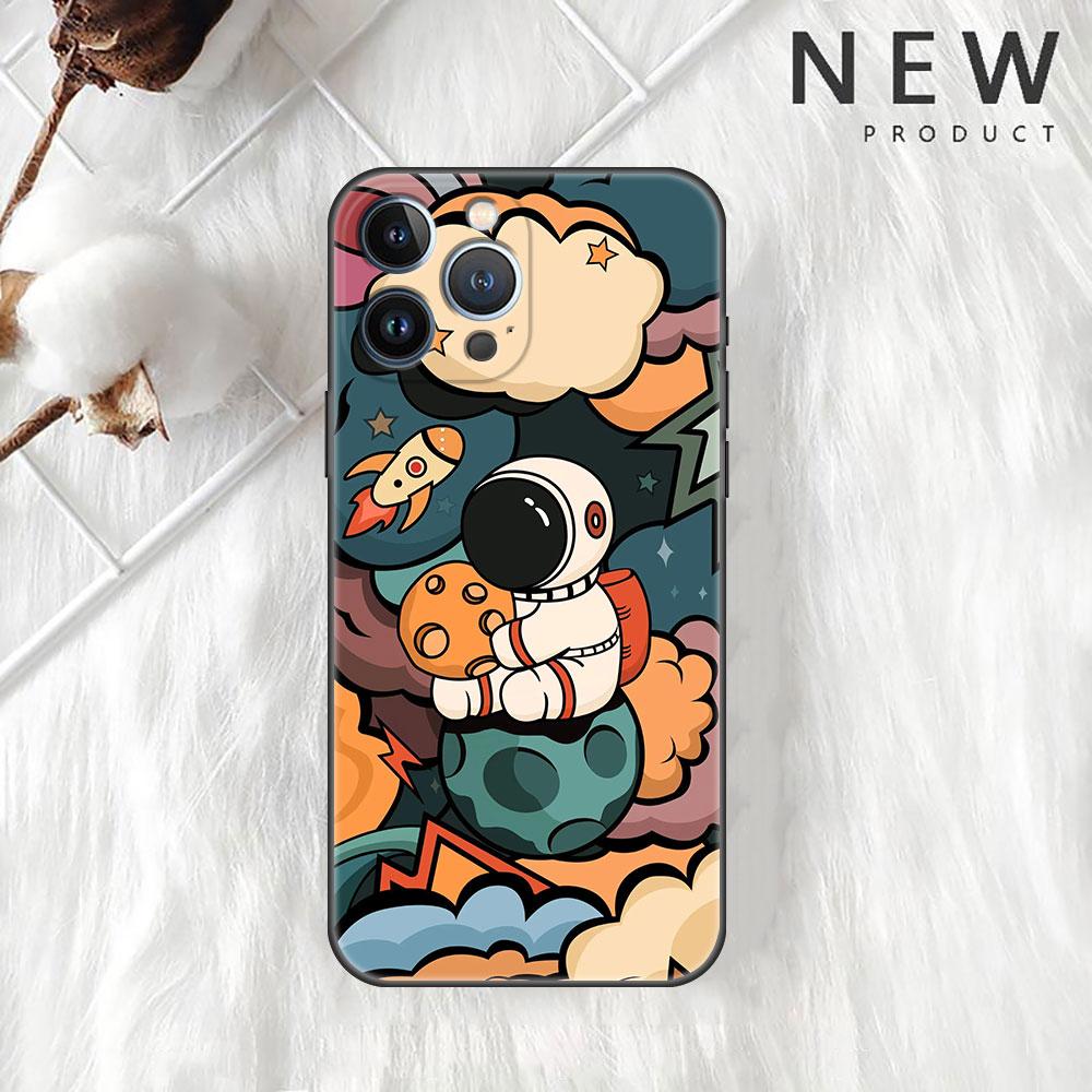 Astronaut Universe Funda Case For Apple iPhone 14 11 13 12 Pro 7 XR X XS Max 8 Plus 6 6S 14Pro Black Soft Phone Shell