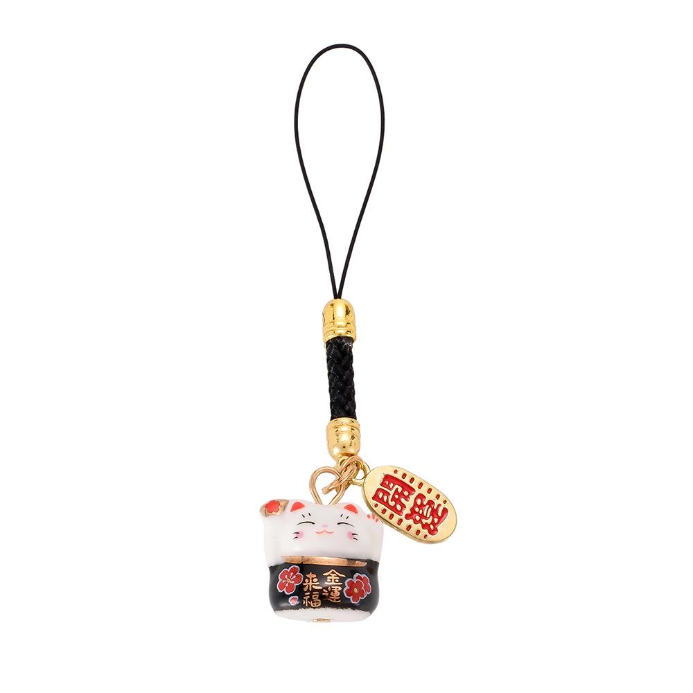 Chinese Ceramic Lucky Cat Phone & Bag Charm Lanyard