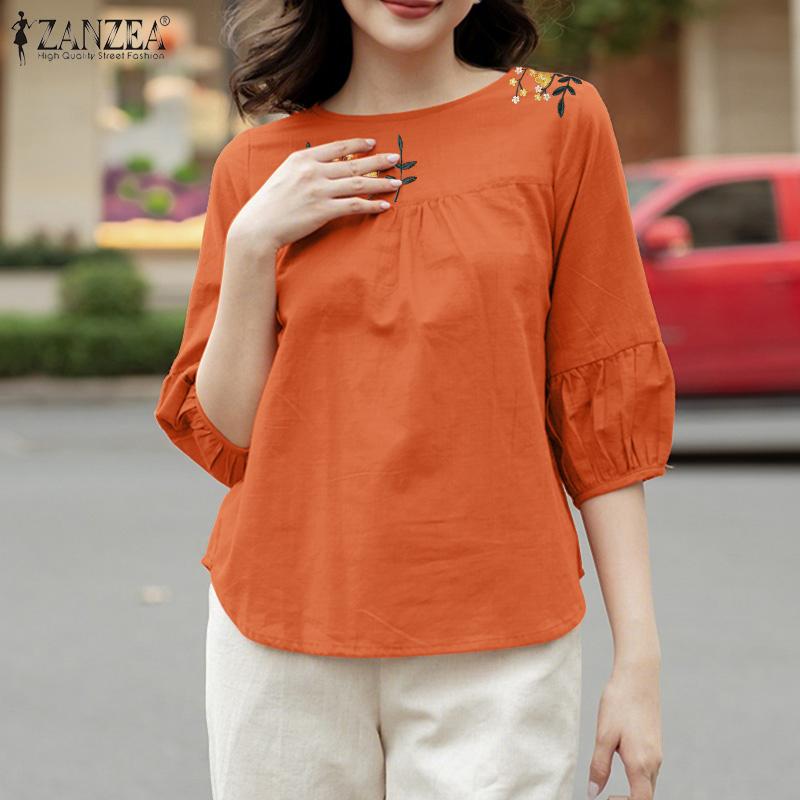 ZANZEA Chemisier ample à imprimé décontracté à col rond et manches 3/4 pour femmes