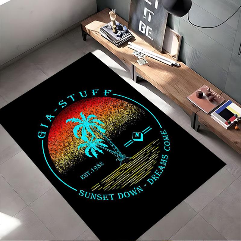 Sunset Palm Trees Graphic Rug suitable as a non-slip mat for the living room or bedroom sofa