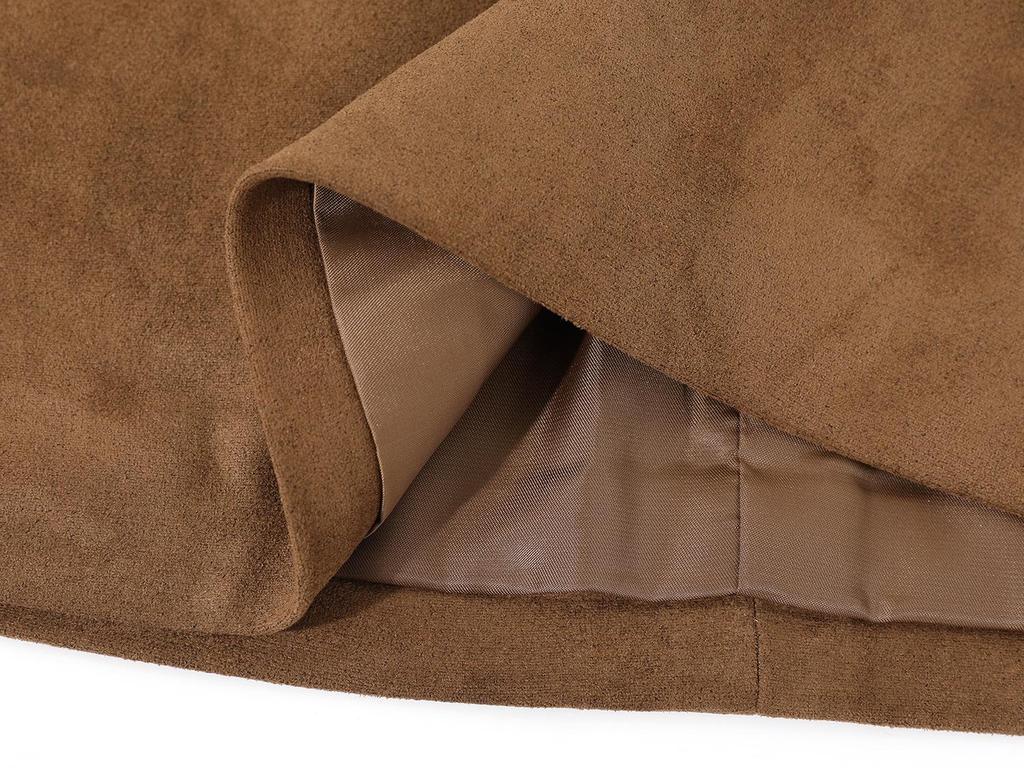 Melard Women's Brown Suede Petite A-line Skirt, Plus Size, Spring & Autumn Hip-Hugging Short Skirt