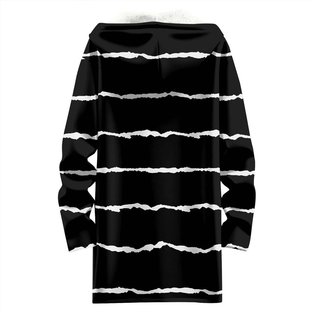 Women's Striped Printed Fashionable Loose Zipper Fleece Hoodie Jacket