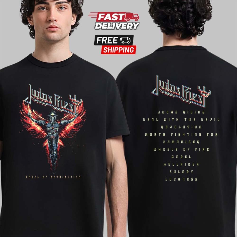 Футболка Judas Priest Angel of Retribution Список песен, Подарок для мужчин Женщин Унисекс Футболка XXL