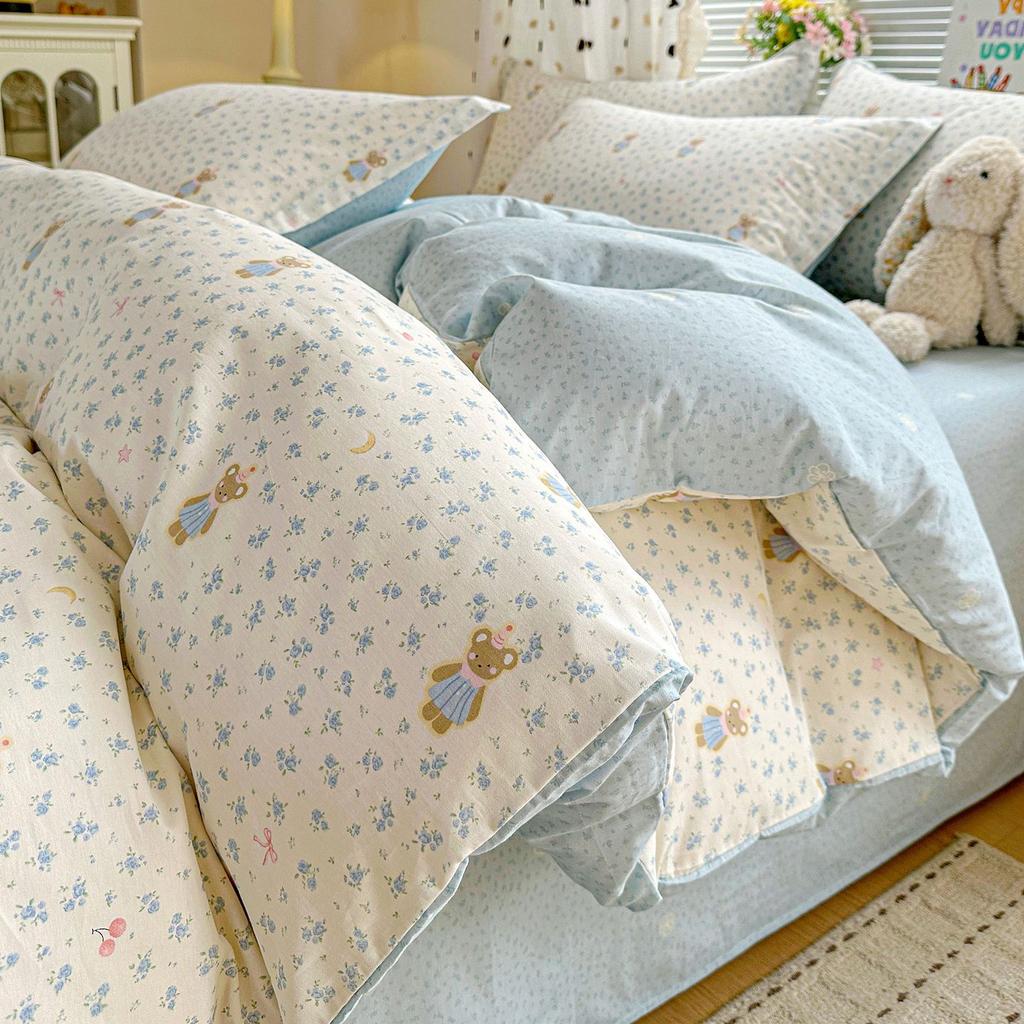 100 pure cotton four-piece set, new cotton quilt cover, bed sheet, bed hat, student dormitory single bed three-piece set 1