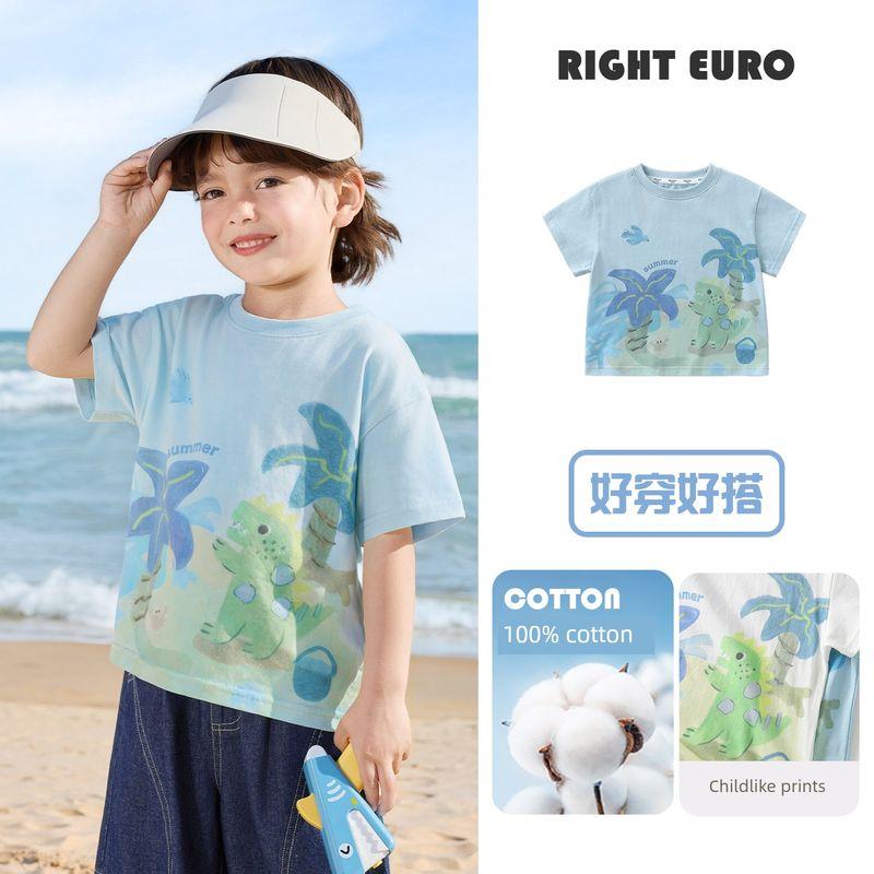 

Right European Style Boys Printed Pure Cotton Short-Sleeve T-Shirt Summer 2026 New Children s Clothing Top Baby Thin Half-Sleeve Shirt Light Blue 100