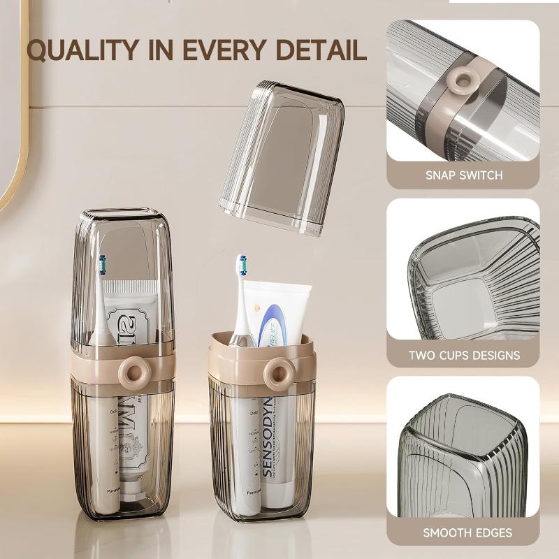 Toothbrush Travel Case 2 In 1 Toothbrush Holder and Rinse Cup Large Capacity Toothbrush Cup with Cover Portable Travel Toothb