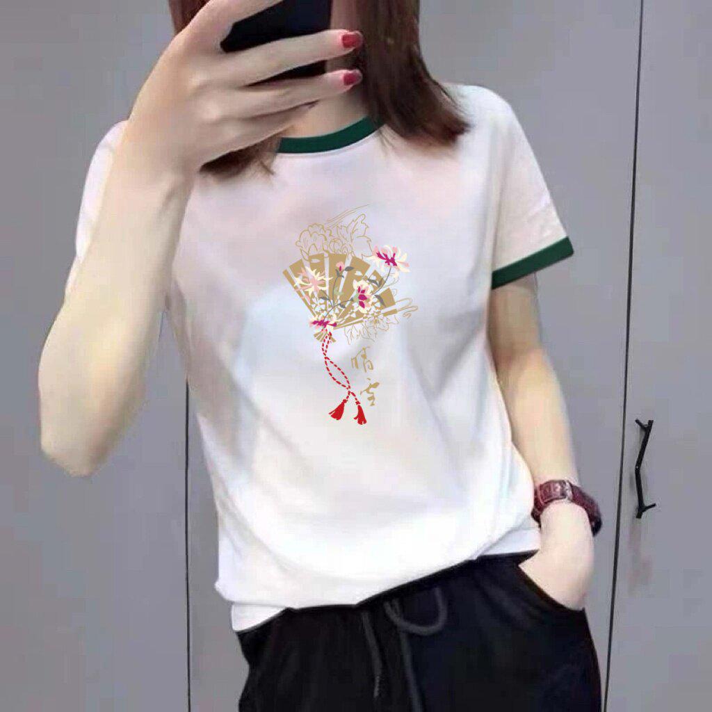 Women's High-End Color Block Print Slimming Short Sleeve T-Shirt, Versatile Age-Reducing Top for Middle-Aged and Elderly