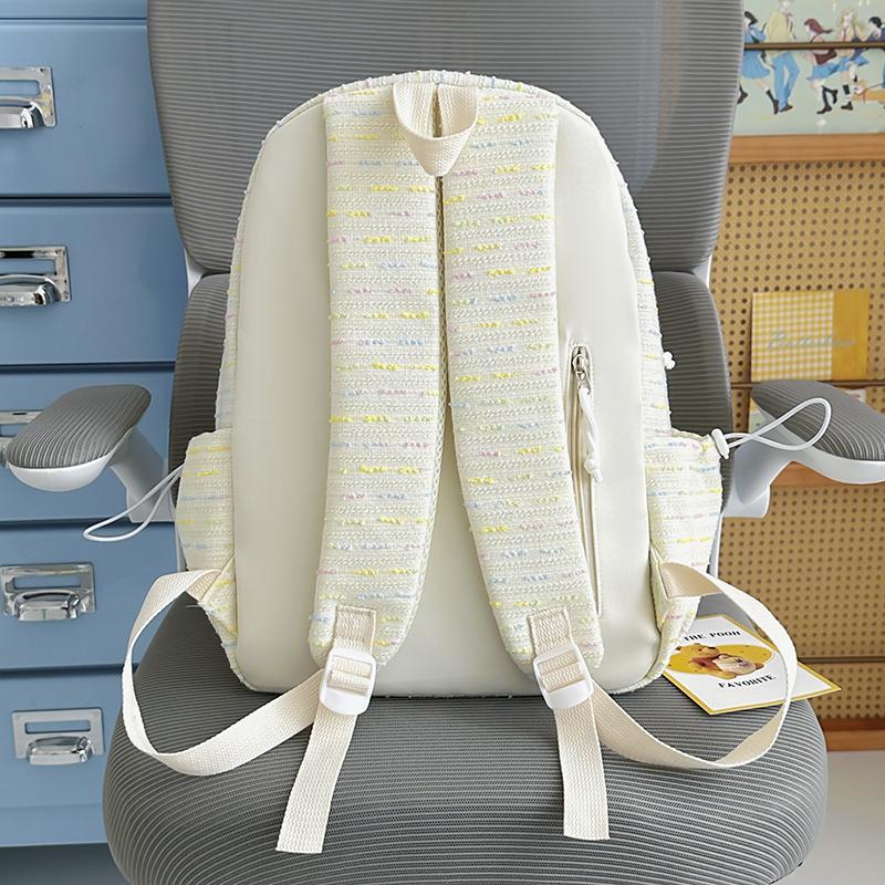 Cute Striped Backpack with Lace Trim, Lightweight School Bag for Women and Teens
