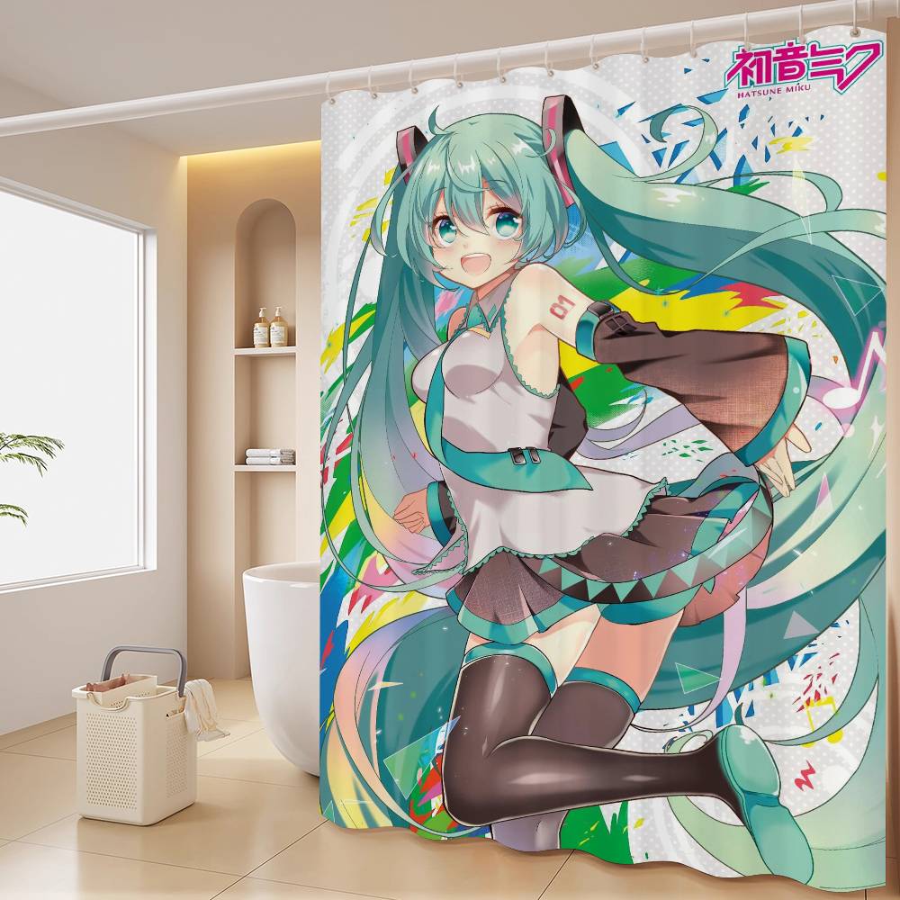 

Музыка H-Хацунэ Девушка M-Микуэс Узор Занавеска для ванной комнаты Занавеска для душа Водонепроницаемая с 12 крючками Домашний декор 90x180 cm