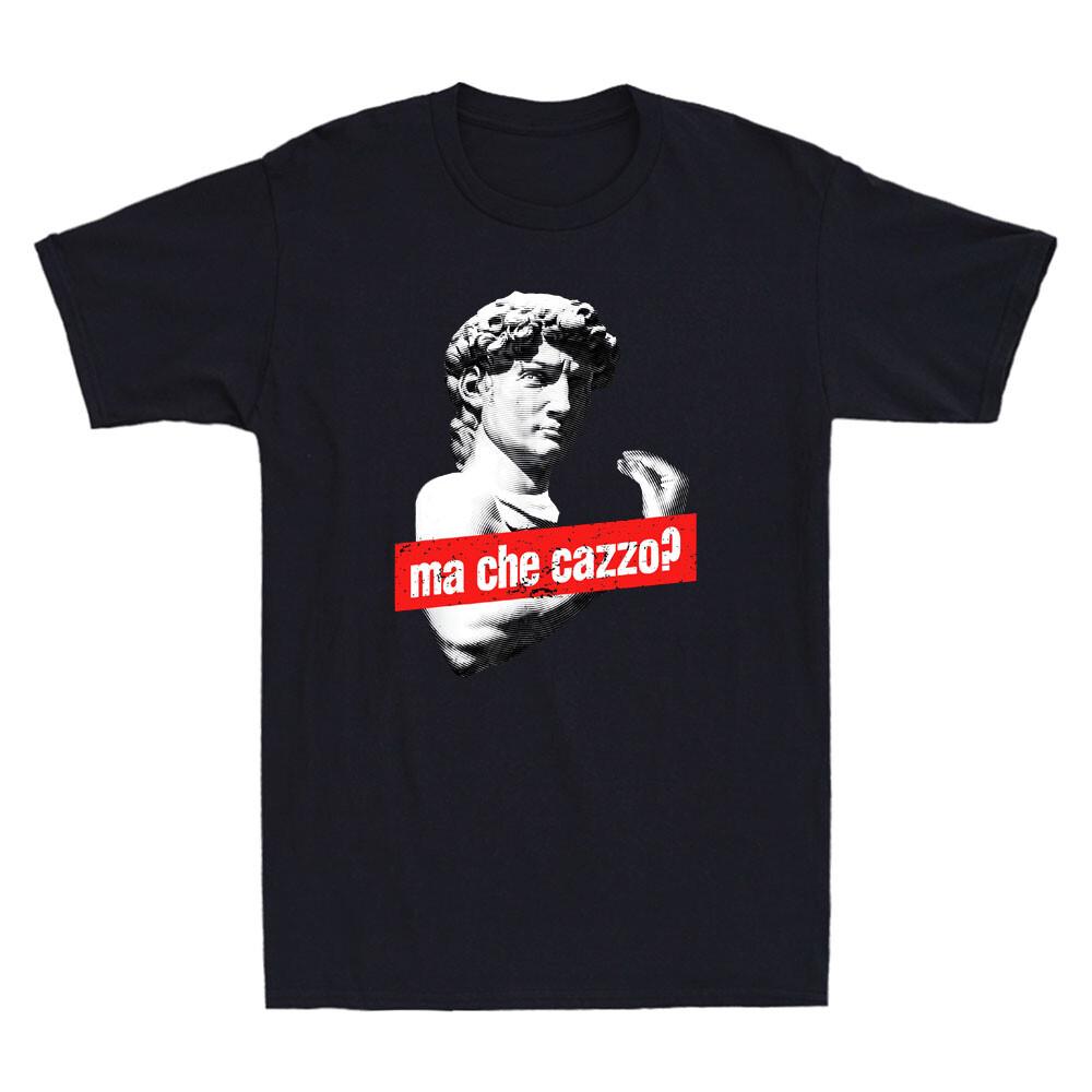 Какого черта? Смешная статуя Давида с итальянским жестом Винтажная мужская футболка Унисекс футболка XL