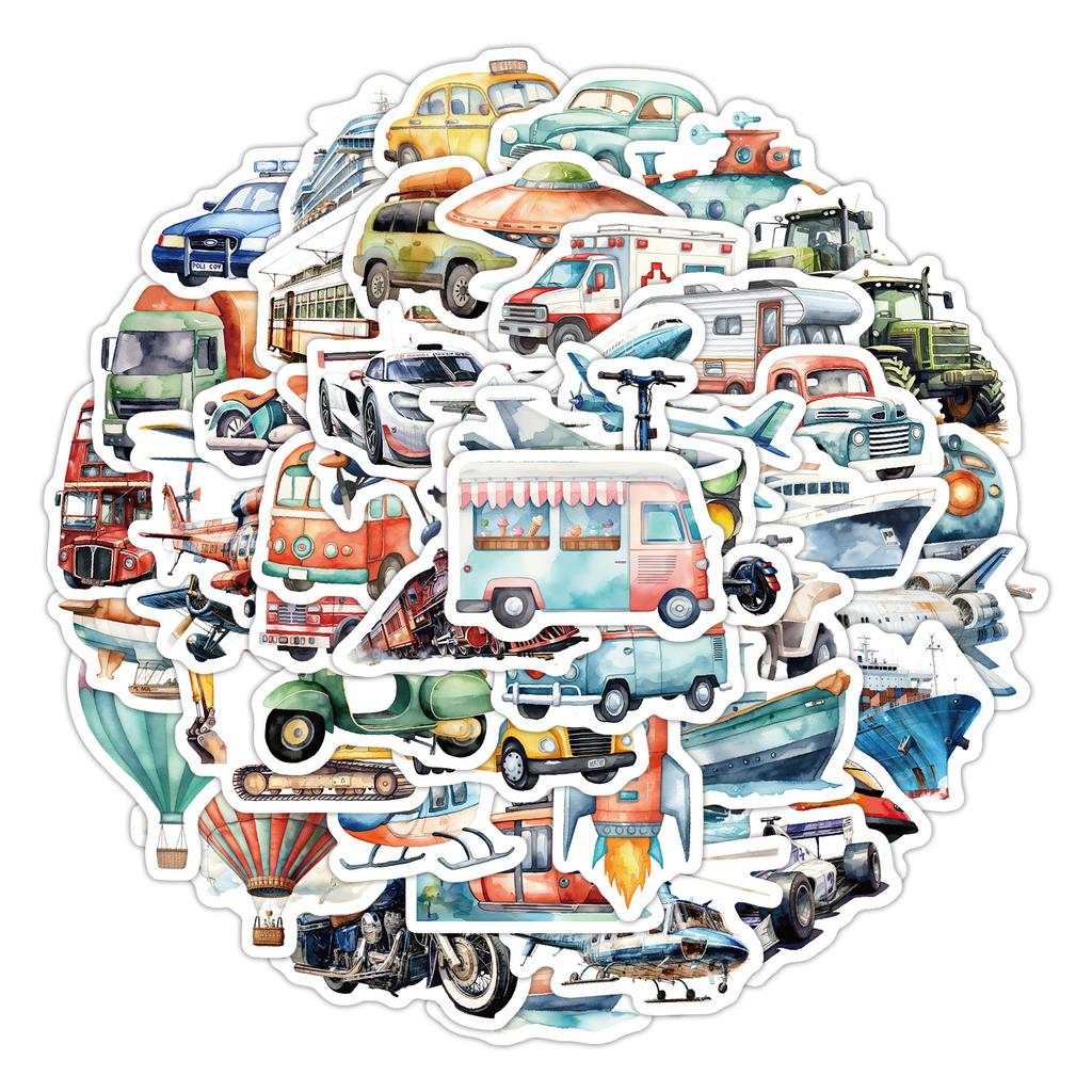 50 Non-repeating Transportation Stickers for Mobile Phone Suitcase Waterproof Decorative Stickers for Children's Hand Account Stickers