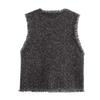 2025 Spring Women's Tassel Sesame Dot Knitted Vest - European & American Style, Single-Breasted with Pockets