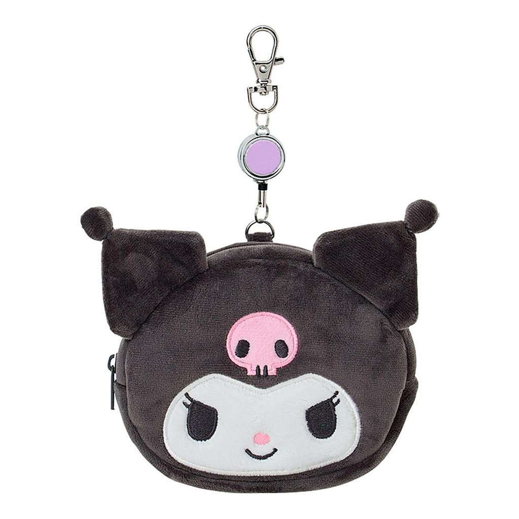 Sanrio Pass Case Pouch Kuromi Polyester Pass Case with Reel Small Item Storage Recommended for ages 15 and up 303305 Face-shaped & Cotton, PVC, Steel,