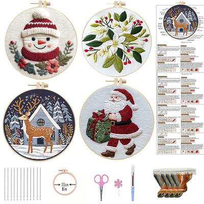 1 Set Weihnachtsrentier und Schneemann DIY Stickset, inklusive Werkzeug, Stichanleitungen, geeignet für Anfänger. Stickerei Stoffmaterial-Set.