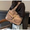 Retro shoulder bag contrasting color splicing tote bag
