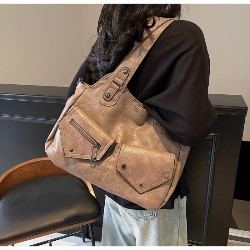 Retro shoulder bag contrasting color splicing tote bag