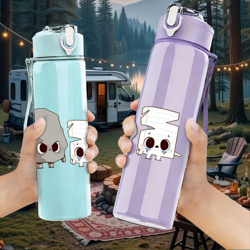 1PC Ghost Scissors Craft Cute Cartoon Print 750ml Color Plastic Sports Water Bottle Leakproof Flip Straw Lid Suitable for Sports Office Home Use