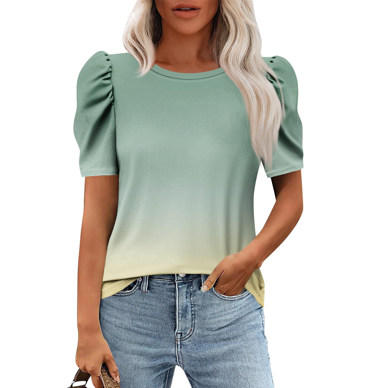 

Женские повседневные топы с коротким рукавом и круглым вырезом с принтом, туники, рубашки, летняя одежда M