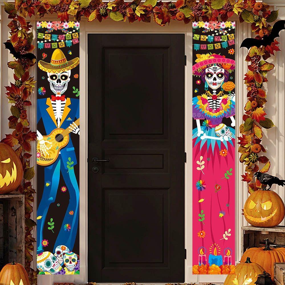 Day Of The Dead Party Door Curtain With Classic Style For Celebration Events