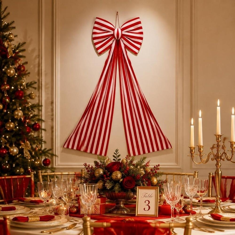 Elegant Christmas Tree Topper Bow Stripe Christmas Wreaths Bow Store Window