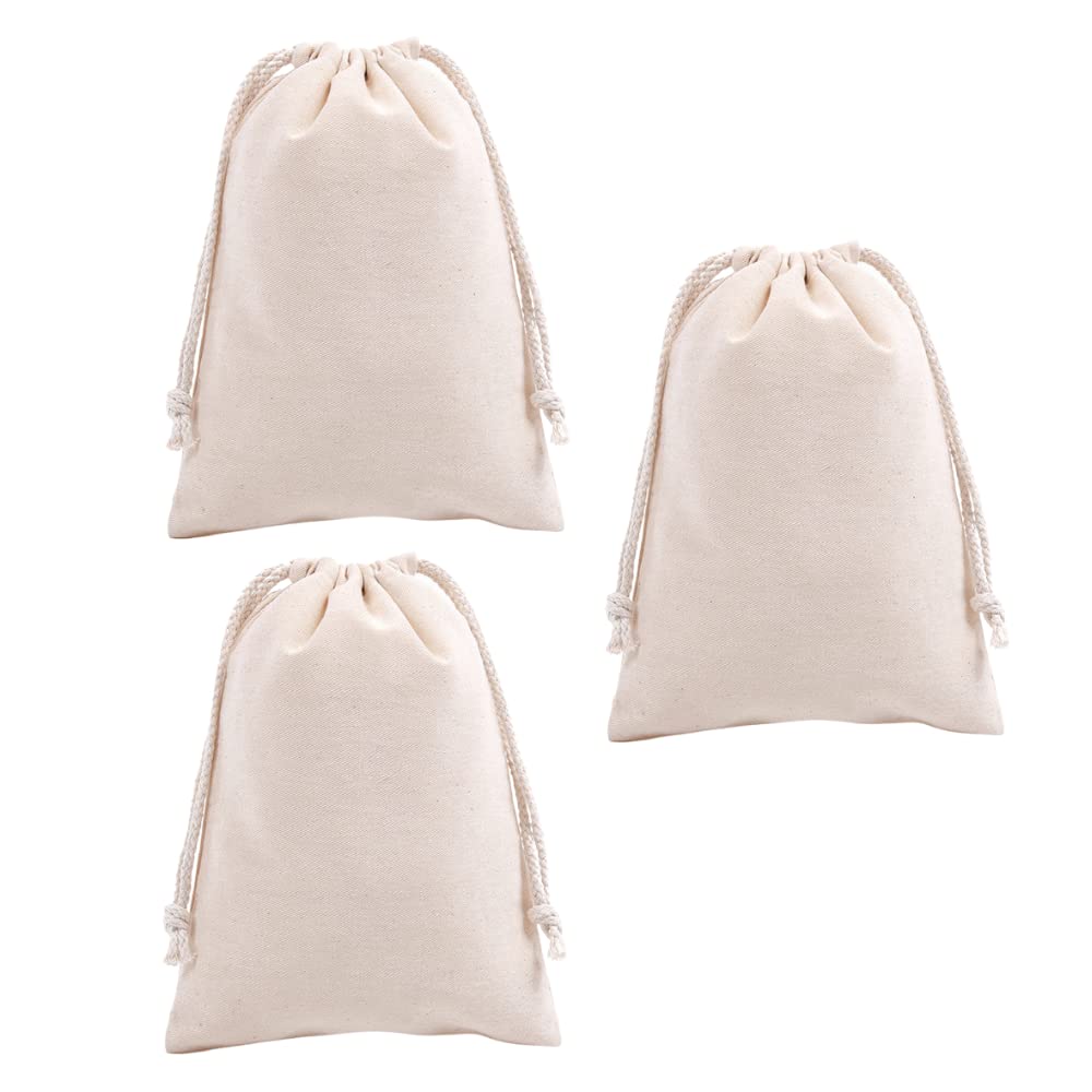 

ANAMO Cloth Bag Drawstring Bag Plain Cotton Set of 3 25 x (Medium 18cm)
