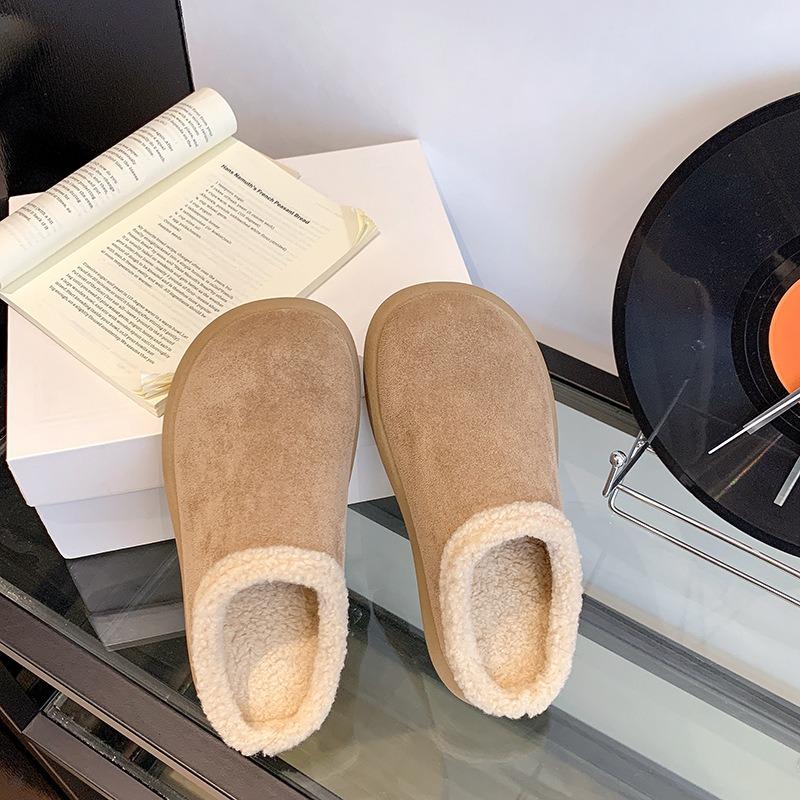 Retro Bag Head Fluffy Slippers Women Wear New Velvet Warm One-pedal Cotton Slippers