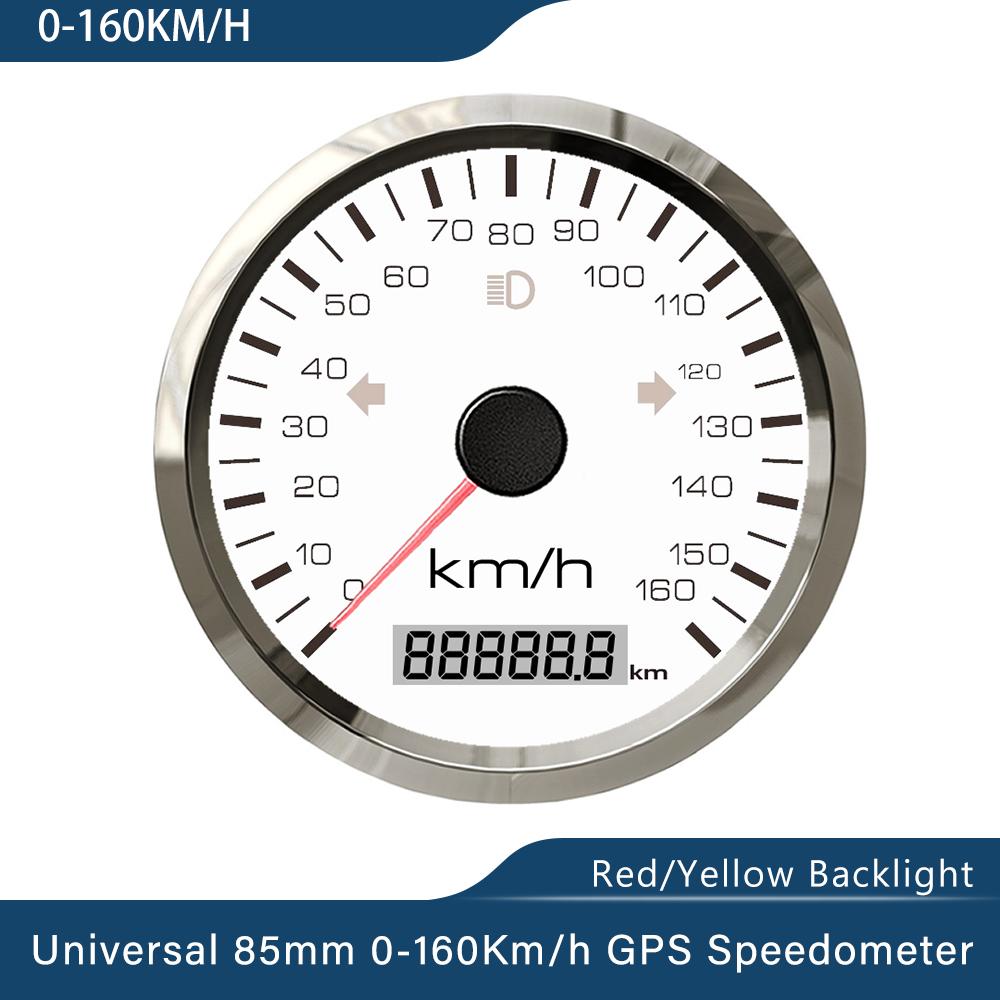 Waterproof 85mm GPS Speedometer 0-125 MPH 0-160 MPH 0-200 MPH for Snowmobile Motorcycle ATV UTV Total Mileage Adjustable 12V 24V