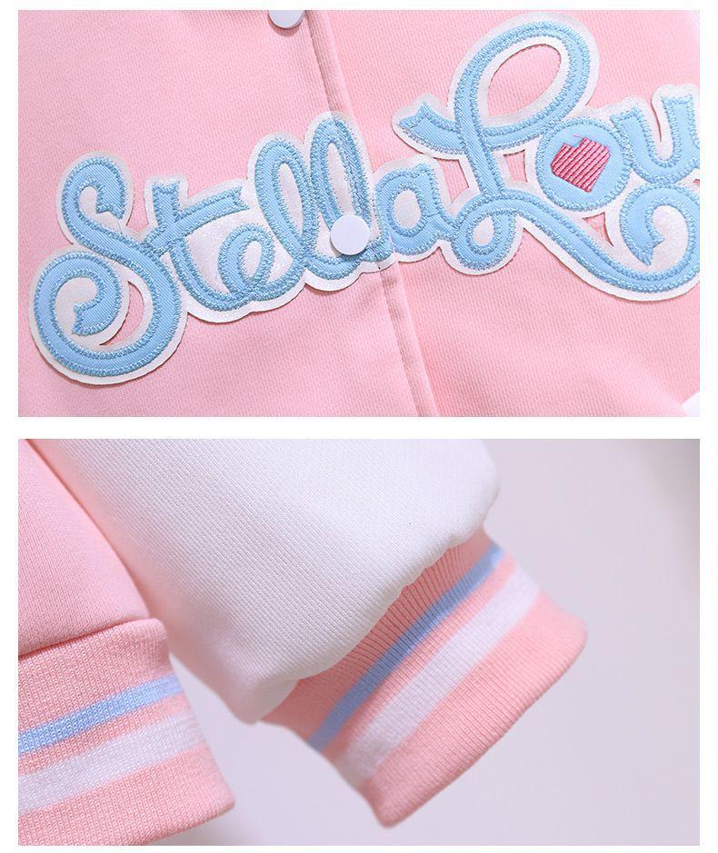 Girls' Stylish Baseball Jacket - Thick, Warm Velvet for Spring & Autumn