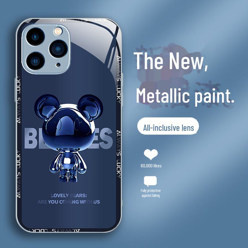 

Bear Metal Liquid Shell для Apple 13, 14 Pro Max и 11 Pro, Cartoon 13 Mini, X Premium Glass 15 Plus