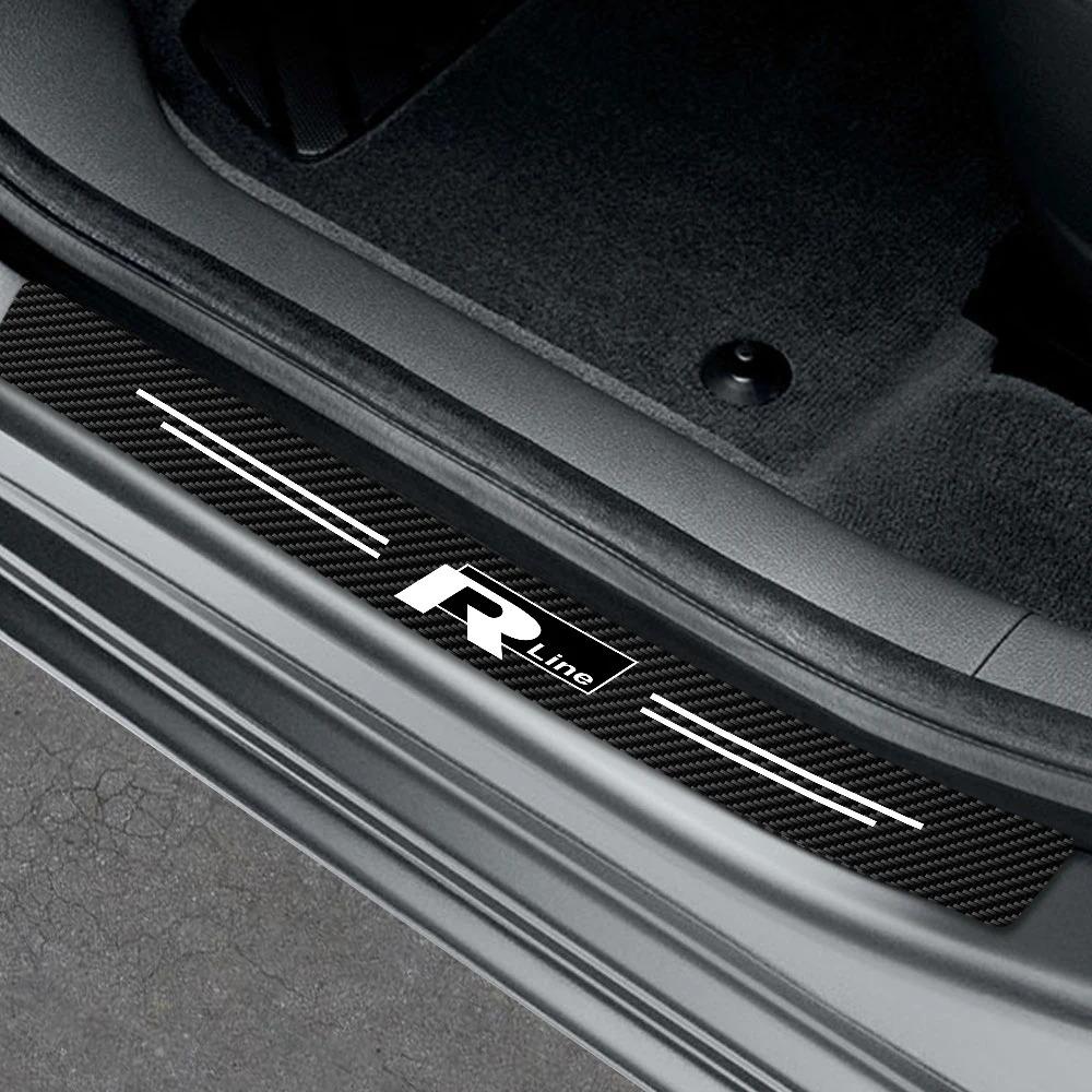 T244Pcs Leather Carbon Fiber Car Door Sill Protector Strip Stickers for Volkswagen VW GTI R Line R32 Touareg MK7 Passat Polo Jetta