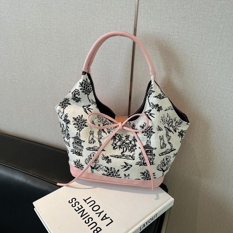 

Bow large capacity tote bag women s 2025 new Chinese style fashion versatile bucket bag shoulder armpit bag розовый