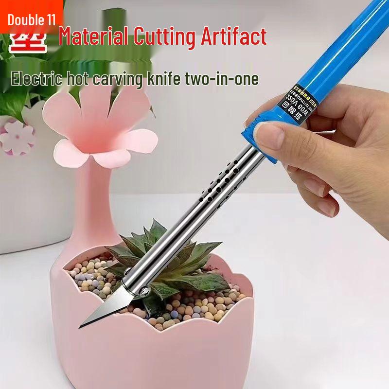 

Electric Soldering Iron & Hot Knife for DIY: Dual-Use Tool for Flower Pot Hole Cutting. 5 Blades + 2 Heads
