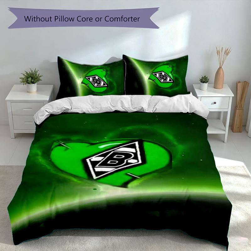 3pcs Borussia Monchengladbach Logo Duvet Cover Set, Includes 1 Duvet Cover and 2 Pillowcases,Skin-Friendly&Comfortable Fabric,Suitable Bedding Sets