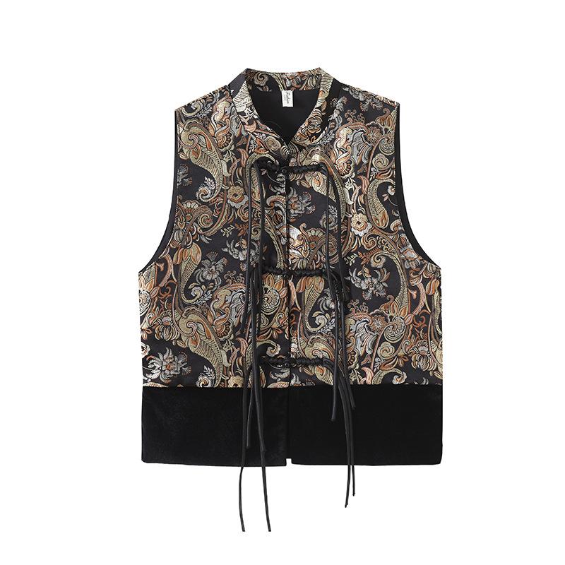 

2025 тип уникальный шикарный супер красивый жилет весна жаккард воротник-стойка пряжка верхняя одежда XXXL [Recommended 138-75kg]