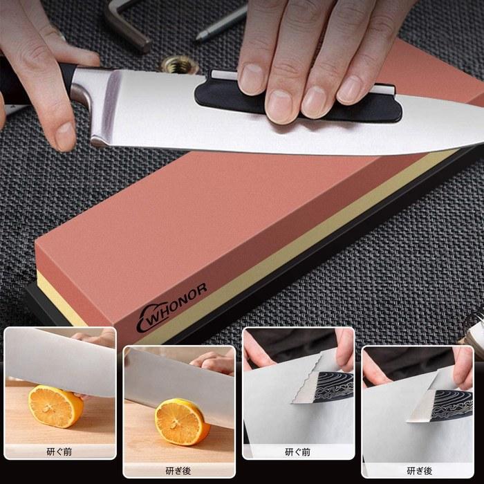 Whonor Whetstone Knife Sharpening Stone Set 400/1000/3000/8000 Grit, with Bamboo Base, Correction Stone, and Angle Guide.