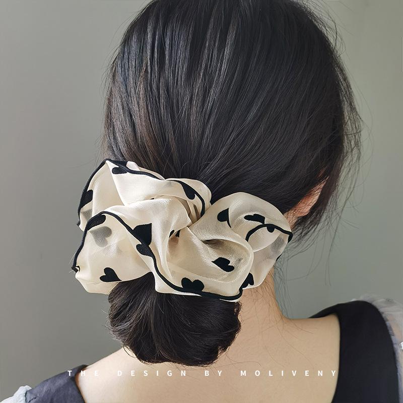 Beige Fashionable Large Hair Tie: Temperamental Yarn Ball Head Accessory for Women