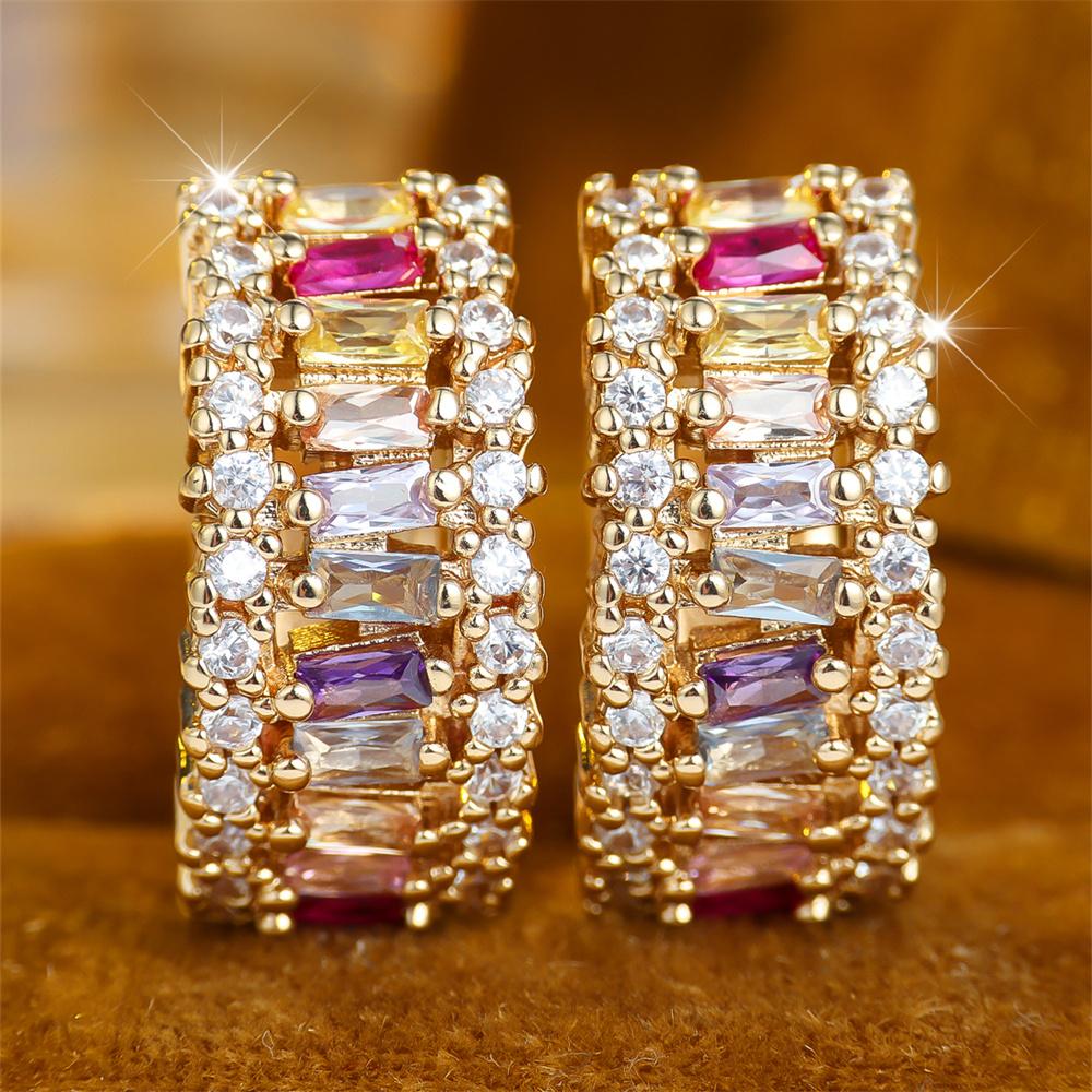 Multicolor Crystal Zircon Small Square Stone Hoop Earrings For Women Charm Gold Color Ear Buckle Wedding Jewelry Versatile Gifts
