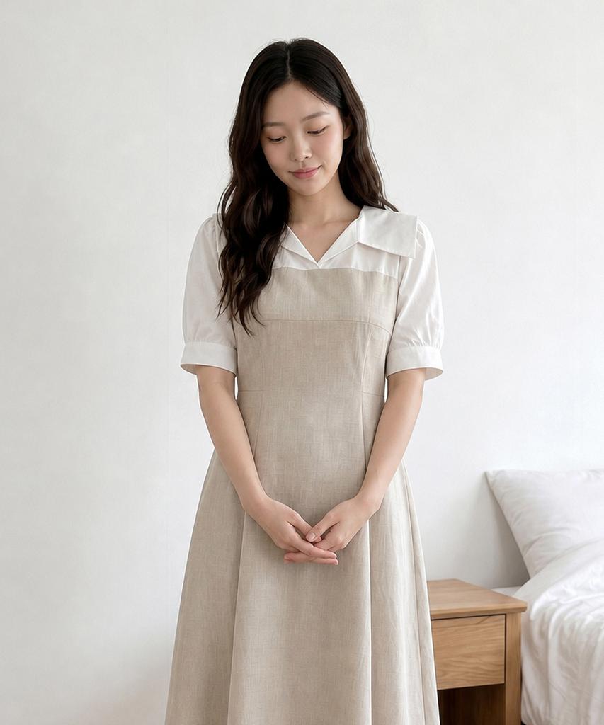 ROEM Open Collar Woven Matching Long Dress Rmowg24R12