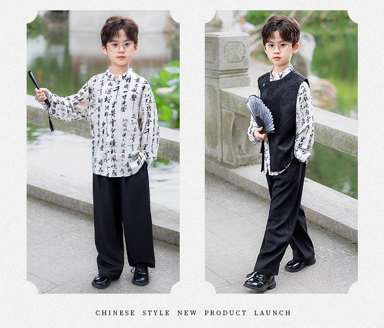 Boys' Chinese-Style Hanfu Set: Tang Suit Vest for Summer Performance