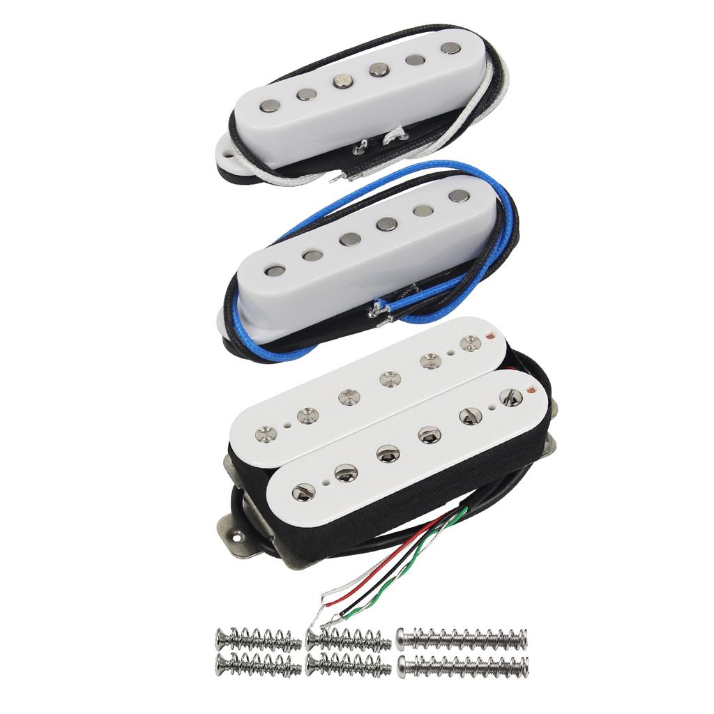 FLEOR 3pcs Vintage Staggered Alnico 5 Single Coil Pickups & Humbucker Pickup 52/52/52mm for SSH Electric Guitar