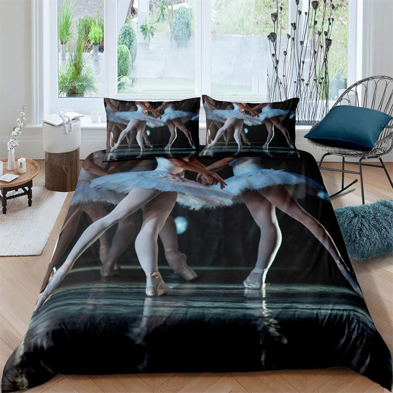 Ballet Princess Dancer Duvet Cover 3D Sparkling Glittering Star Bedding Set Cartoon Animal Swan Quilt Cover For Child Boys Teens