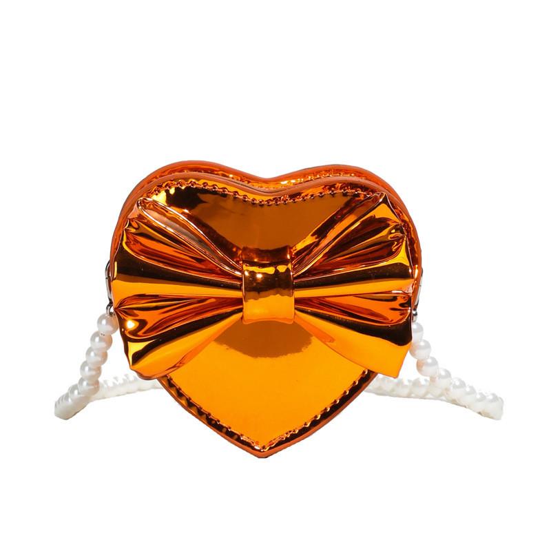 Heart Mini Shaped Bow Pearl Chain Bag With Zipper Closure For Daily Use Casual