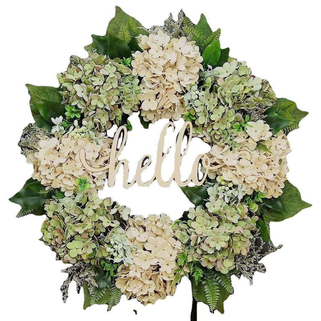 40cm Background Decor Hydrangea Wreath Artificial Front Door Hello