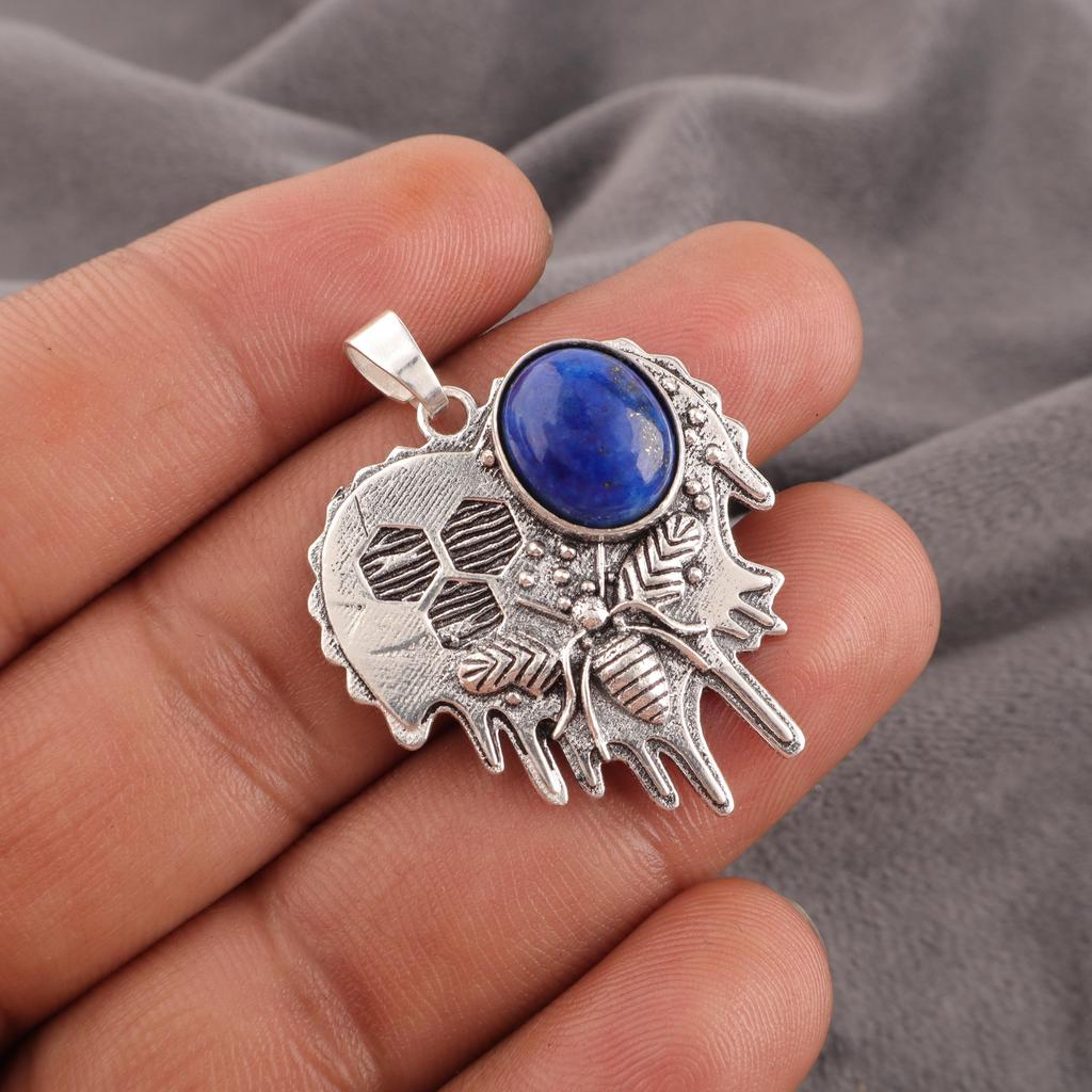 Lapis Lazuli anheng Håndlagde edelstenssmykker, 925 solid sterling sølv anheng, unikt design smykkeanheng