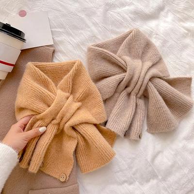 1 pz sciarpa invernale calda alla moda a croce tinta unita lavorata a maglia foulard antivento e antifreddo protezione per il collo