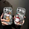 Cute Merry Christmas Pattern Mirror Shockproof Phone Case For iPhone 15 Pro Max 14 13 Pro 12 11 Wave Frame Lens Protection Glossy Plating Soft Cover