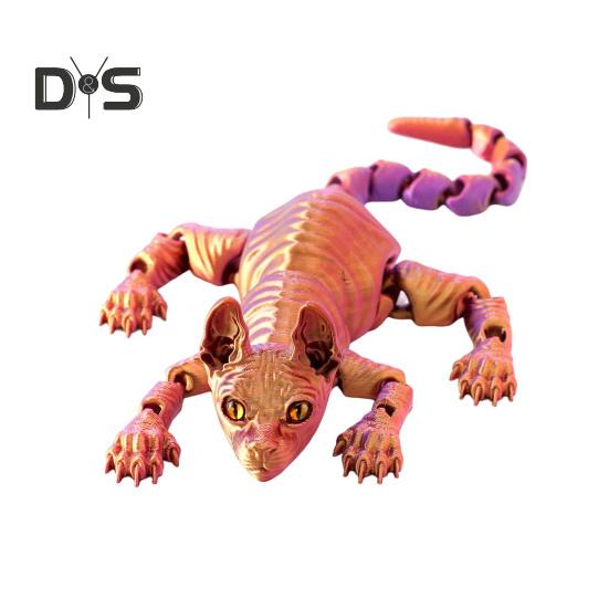 

3D-печатная фигурка лысой кошки с подвижными суставами, фигурка кошки-сфинкса, шарнирная модель животного, игрушка для домашнего офиса, книжной полки, украшения для рабочего стола, орнамент H