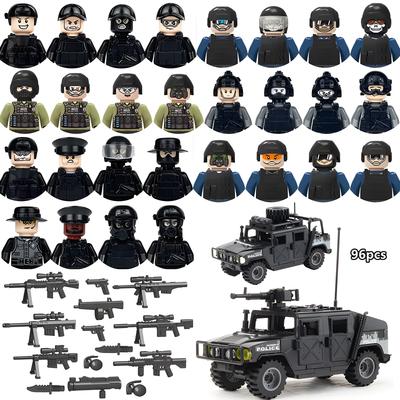 25/50/100/200 Sztuk Broń Pistolety Wojskowy Samochód Żołnierze Sił Specjalnych Gangster Armia SWAT Klocki Budowlane Figurka Model Cegła Zabawki