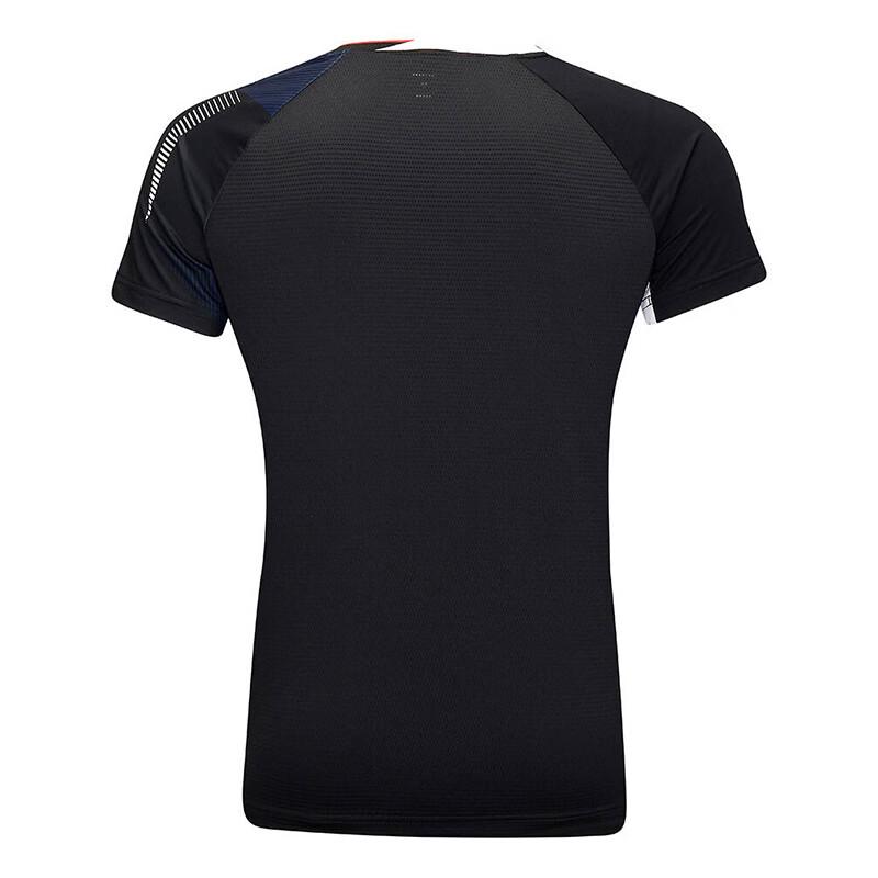Li Ning Striped Color Block V-Neck Comfortable Breathable Badminton Shirt Women tops Black AAYU140-1