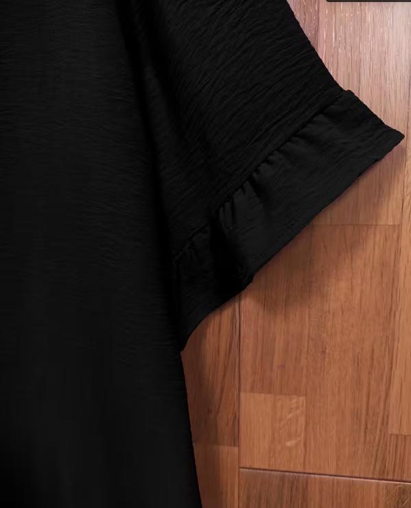 Plus Size Women's Ice Silk Pleated Ruffle Top with Flare Sleeves and Round Neck.